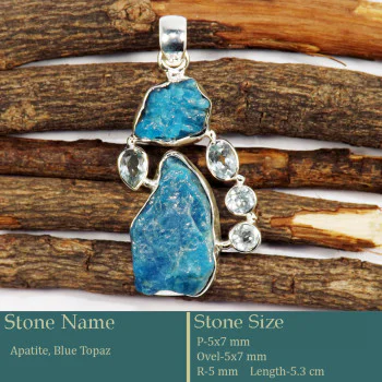 Apatite Rough & Blue Topaz Cut A - RPP975-Genuine Rough Gemstone Pendant 925 Sterling Silver Apatite Rough & Blue Topaz Cut A - RPP975-Genuine Rough Gemstone Pendant 925 Sterling Silver