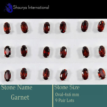 9 Pair Garnet Cut A - SSE852-4x6mm Oval 9 Pair Lots Stud Earrings Cut Gemstone 925 Ste