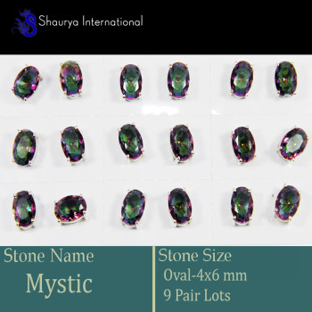 9 Pair Mystic Cut C - SSE852-4x6mm Oval 9 Pair Lots Stud Earrings Cut Gemstone 925 Ste
