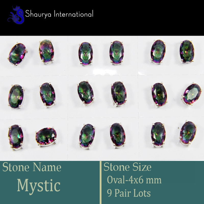 9 Pair Mystic Cut C - SSE852-4x6mm Oval 9 Pair Lots Stud Earrings Cut Gemstone 925 Ste