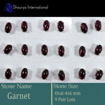 9 Pair Garnet Cab C - SSE851-4x6mm Oval 9 Pair Lots Stud Earrings Cab Gemstone 925 Sil