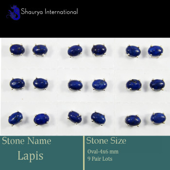 9 Pair Lapis Cab O - SSE851-4x6mm Oval 9 Pair Lots Stud Earrings Cab Gemstone 925 Sil