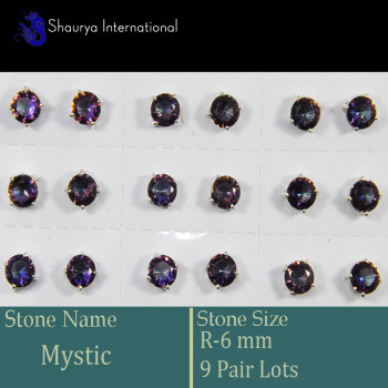 9 Pair Mystic Cut A - SSE850-6mm Round 9 Pair Stud Earrings Cut Gemstone 925 Sterling 