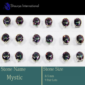 9 Pair Mystic Cut C - SSE850-6mm Round 9 Pair Stud Earrings Cut Gemstone 925 Sterling 