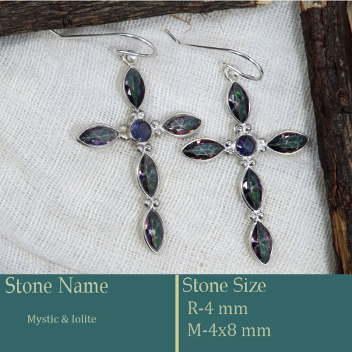Mystic & Iolite Cut A - BZE742-Superb Holy Cross Earrings Cut Gemstone 925 Silver Wholes Mystic & Iolite Cut A - BZE742-Superb Holy Cross Earrings Cut Gemstone 925 Silver Wholes