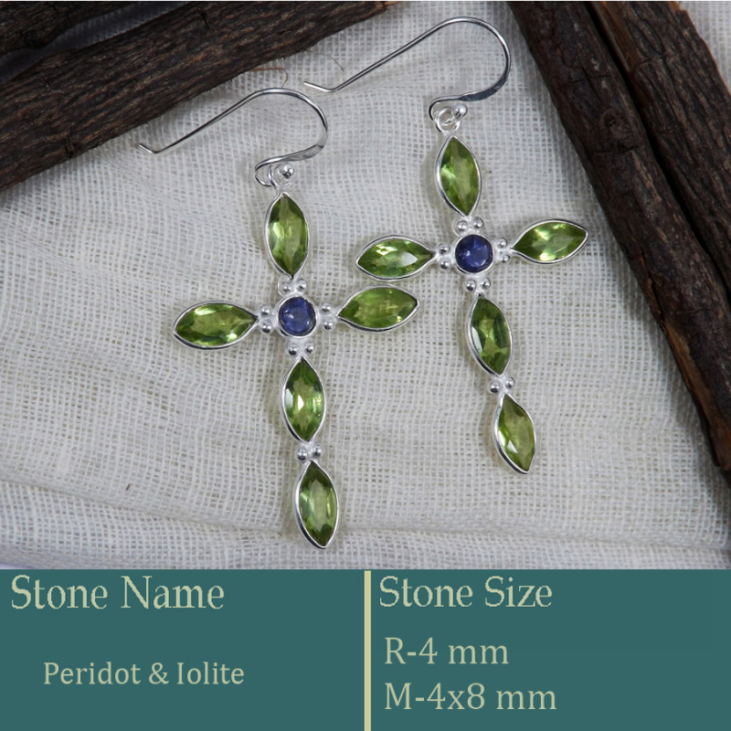 Peridot & Iolite Cut B - BZE742-Superb Holy Cross Earrings Cut Gemstone 925 Silver Wholes Peridot & Iolite Cut B - BZE742-Superb Holy Cross Earrings Cut Gemstone 925 Silver Wholes
