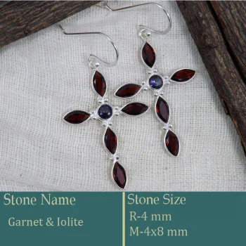 Garnet & Iolite Cut C - BZE742-Superb Holy Cross Earrings Cut Gemstone 925 Silver Wholes Garnet & Iolite Cut C - BZE742-Superb Holy Cross Earrings Cut Gemstone 925 Silver Wholes