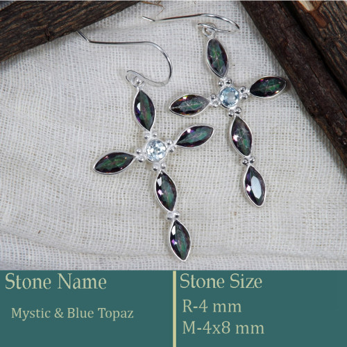 Mystic & Blue Topaz Cut F - BZE742-Superb Holy Cross Earrings Cut Gemstone 925 Silver Wholes Mystic & Blue Topaz Cut F - BZE742-Superb Holy Cross Earrings Cut Gemstone 925 Silver Wholes