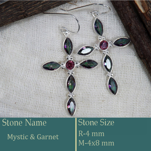 Mystic & Garnet Cut H - BZE742-Superb Holy Cross Earrings Cut Gemstone 925 Silver Wholes Mystic & Garnet Cut H - BZE742-Superb Holy Cross Earrings Cut Gemstone 925 Silver Wholes