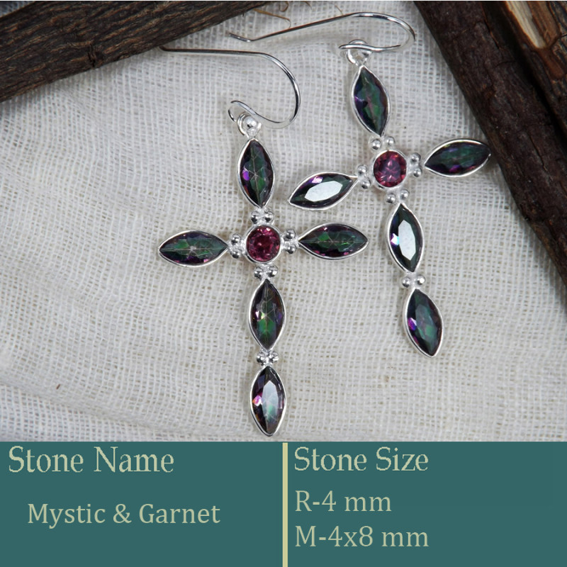Mystic & Garnet Cut H - BZE742-Superb Holy Cross Earrings Cut Gemstone 925 Silver Wholes Mystic & Garnet Cut H - BZE742-Superb Holy Cross Earrings Cut Gemstone 925 Silver Wholes