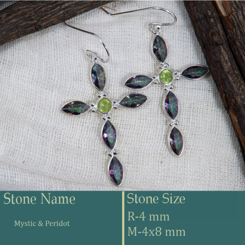 Mystic & Peridot Cut I - BZE742-Superb Holy Cross Earrings Cut Gemstone 925 Silver Wholes Mystic & Peridot Cut I - BZE742-Superb Holy Cross Earrings Cut Gemstone 925 Silver Wholes