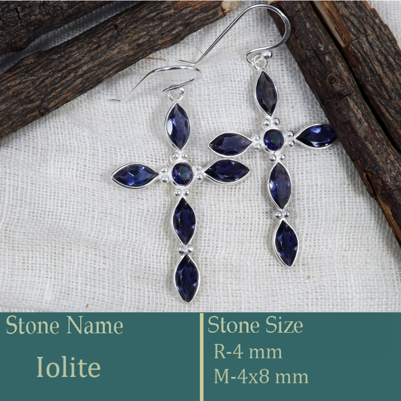 Iolite Cut O - BZE742-Superb Holy Cross Earrings Cut Gemstone 925 Silver Wholes Iolite Cut O - BZE742-Superb Holy Cross Earrings Cut Gemstone 925 Silver Wholes