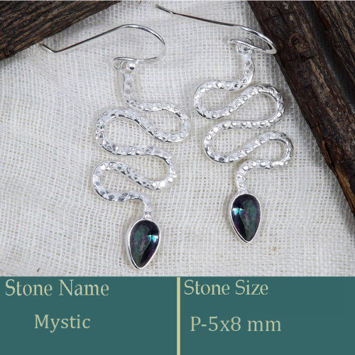 Mystic Cut A - BZE741-Solid 925 Silver Snake Design Earrings Cut Gemstone Handm Mystic Cut A - BZE741-Solid 925 Silver Snake Design Earrings Cut Gemstone Handm