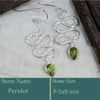 Peridot Cut O - BZE741-Solid 925 Silver Snake Design Earrings Cut Gemstone Handm Peridot Cut O - BZE741-Solid 925 Silver Snake Design Earrings Cut Gemstone Handm