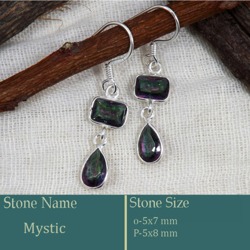 Mystic Cut A - BZE740-Stunning look 925 Silver Earrings Cut Gemstone Wholesale