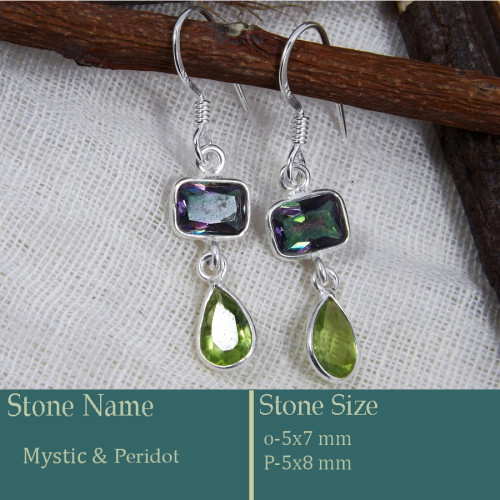 Mystic & Peridot Cut B - BZE740-Stunning look 925 Silver Earrings Cut Gemstone Wholesale