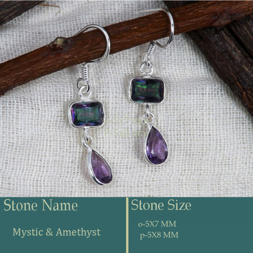 Mystic & Amethyst Cut C - BZE740-Stunning look 925 Silver Earrings Cut Gemstone Wholesale