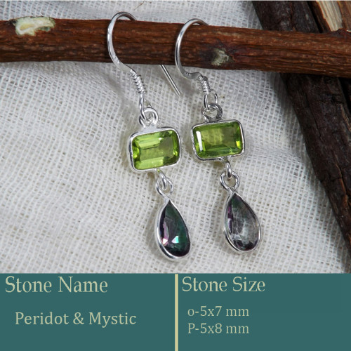 Peridot & Mystic Quartz Cut D - BZE740-Stunning look 925 Silver Earrings Cut Gemstone Wholesale