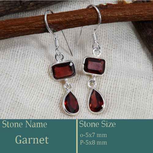 Garnet Cut E - BZE740-Stunning look 925 Silver Earrings Cut Gemstone Wholesale