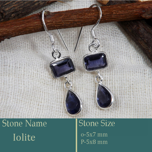 Iolite Cut F - BZE740-Stunning look 925 Silver Earrings Cut Gemstone Wholesale