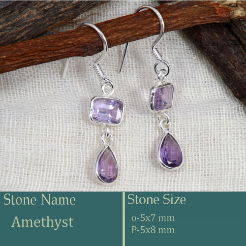 Amethyst Cut G - BZE740-Stunning look 925 Silver Earrings Cut Gemstone Wholesale