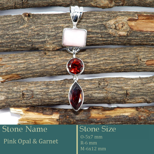 Pink Opal & Garnet Cut A - SD590-Exclusive Cut Gemstone Handmade 925 Silver Pendant Wholesa