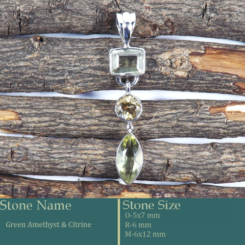 Green Amethyst & Citrine Cut D - SD590-Exclusive Cut Gemstone Handmade 925 Silver Pendant Wholesa