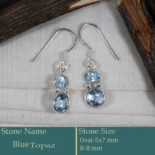 Blue Topaz Cut C - BZE738-Amazing Pretty Look Bezel Earrings Cut Gemstone 925 Sterl