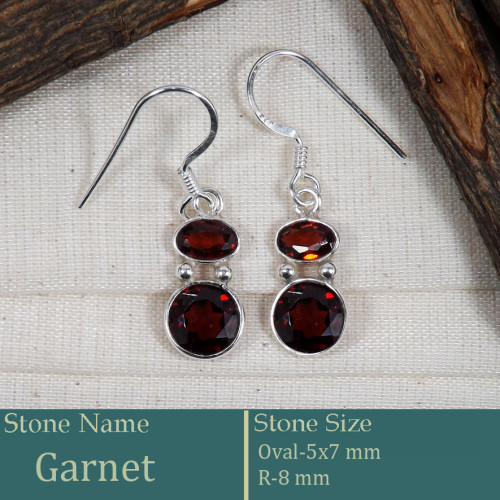 Garnet Cut G - BZE738-Amazing Pretty Look Bezel Earrings Cut Gemstone 925 Sterl