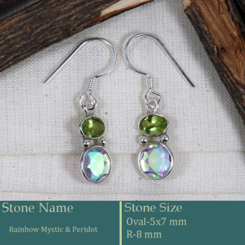 Rainbow Mystic & Peridot Cut O - BZE738-Amazing Pretty Look Bezel Earrings Cut Gemstone 925 Sterl
