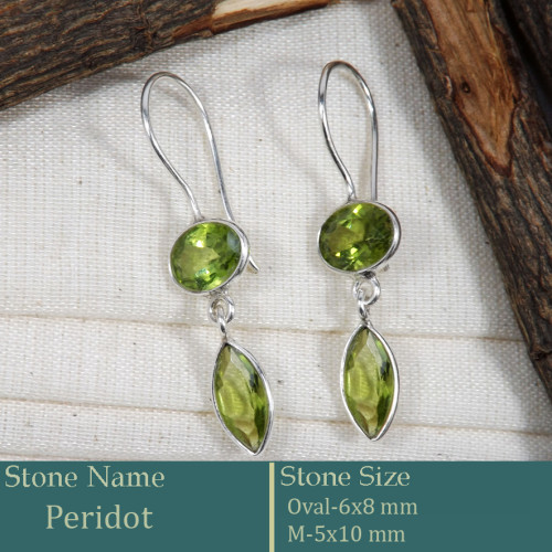 Peridot Cut B - BZE737-Fabulous Company Design Bezel Earrings 925 Silver Cut Gem