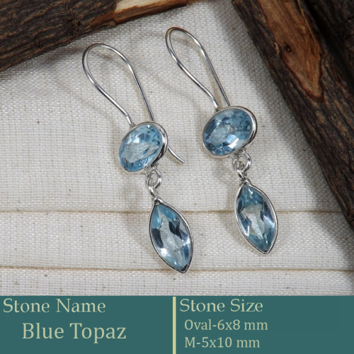 Blue Topaz Cut C - BZE737-Fabulous Company Design Bezel Earrings 925 Silver Cut Gem