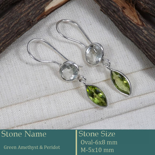 Green Amethyst & Peridot Cut F - BZE737-Fabulous Company Design Bezel Earrings 925 Silver Cut Gem