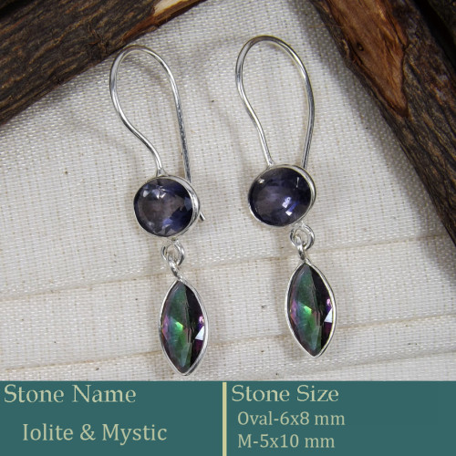 Iolite & Mystic Cut I - BZE737-Fabulous Company Design Bezel Earrings 925 Silver Cut Gem
