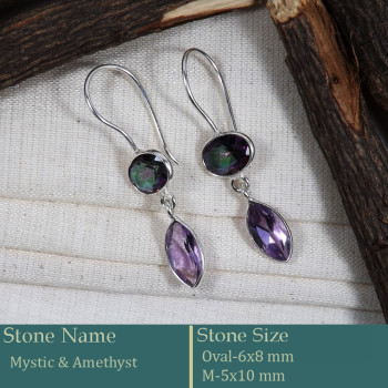 Mystic & Amethyst Cut J - BZE737-Fabulous Company Design Bezel Earrings 925 Silver Cut Gem