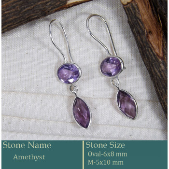 Amethyst Cut O - BZE737-Fabulous Company Design Bezel Earrings 925 Silver Cut Gem