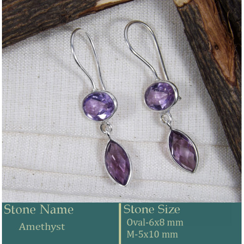 Amethyst Cut O - BZE737-Fabulous Company Design Bezel Earrings 925 Silver Cut Gem
