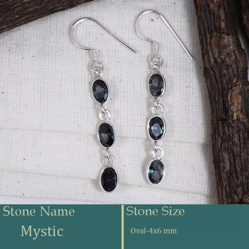 Mystic Cut A - BZE735-Awesome Handmade Design Bezel Earrings 925 Silver Cut Gem