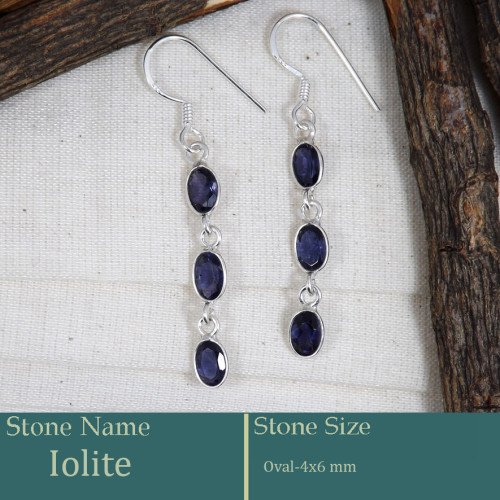 Iolite Cut B - BZE735-Awesome Handmade Design Bezel Earrings 925 Silver Cut Gem