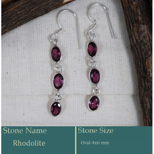 Rhodolite Cut D - BZE735-Awesome Handmade Design Bezel Earrings 925 Silver Cut Gem