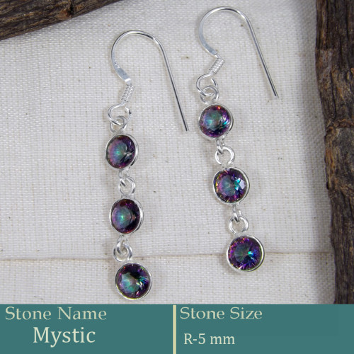 Mystic Cut A - BZE734-Stunning Solid 925 Silver Bezel Earrings Cut Gemstone Who