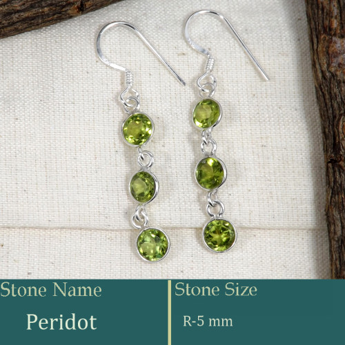 Peridot Cut B - BZE734-Stunning Solid 925 Silver Bezel Earrings Cut Gemstone Who