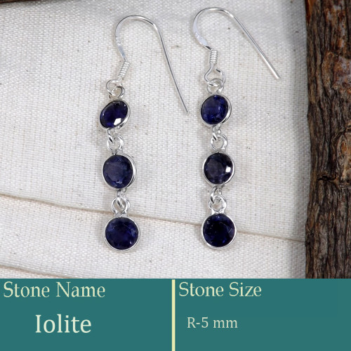 Iolite Cut C - BZE734-Stunning Solid 925 Silver Bezel Earrings Cut Gemstone Who