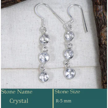 Crystal Cut E - BZE734-Stunning Solid 925 Silver Bezel Earrings Cut Gemstone Who Crystal Cut E - BZE734-Stunning Solid 925 Silver Bezel Earrings Cut Gemstone Who
