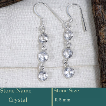 Crystal Cut E - BZE734-Stunning Solid 925 Silver Bezel Earrings Cut Gemstone Who