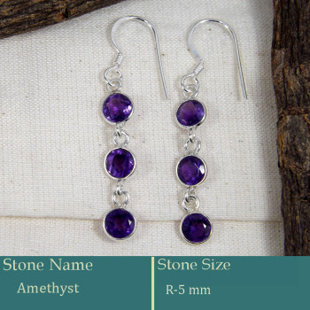 Amethyst Cut O - BZE734-Stunning Solid 925 Silver Bezel Earrings Cut Gemstone Who