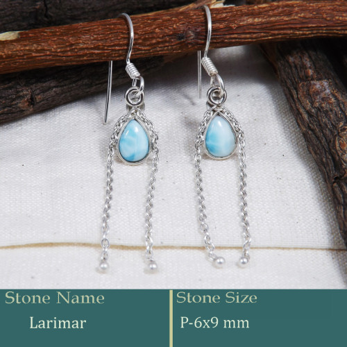 Larimar Cab B - BZE733-Party Wear Look 925 Silver Bezel Earrings Cut Gemstone Wh