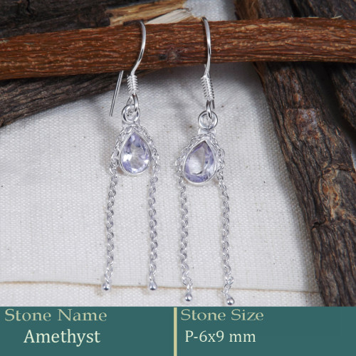 Amethyst Cut F - BZE733-Party Wear Look 925 Silver Bezel Earrings Cut Gemstone Wh