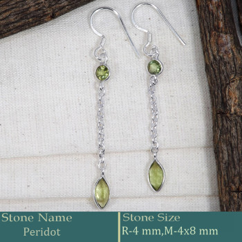 Peridot Cut G - BZE732-Dazzling Look 925 Silver Long Chain Bezel Earrings Cut Ge