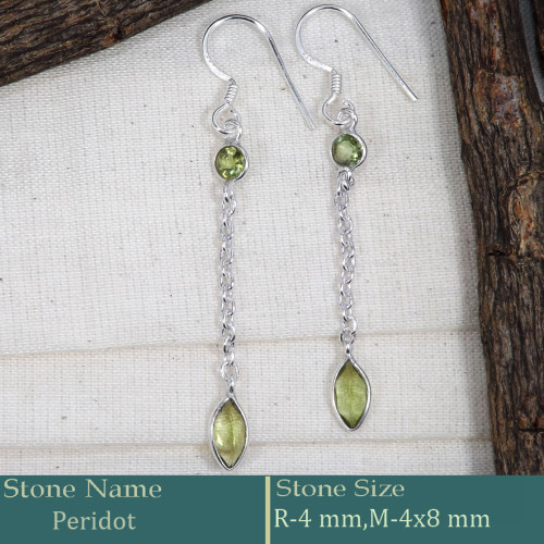 Peridot Cut G - BZE732-Dazzling Look 925 Silver Long Chain Bezel Earrings Cut Ge